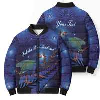 Takahe New Zealand Personalised Bomber Puffer Jacket Harakeke Silver Fern Maori Pattern LT22 - Polynesian Pride