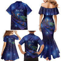 Takahe New Zealand Personalised Family Matching Mermaid Dress and Hawaiian Shirt Harakeke Silver Fern Maori Pattern