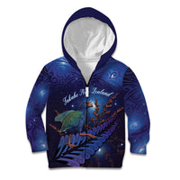 Takahe New Zealand Personalised Kid Hoodie Harakeke Silver Fern Maori Pattern LT22 Zip Hoodie Blue - Polynesian Pride