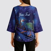 Takahe New Zealand Personalised Kimono Sleeve Blouse Harakeke Silver Fern Maori Pattern LT22 - Polynesian Pride