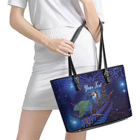 Takahe New Zealand Personalised Leather Tote Bag Harakeke Silver Fern Maori Pattern LT22 - Polynesian Pride