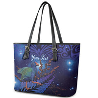 Takahe New Zealand Personalised Leather Tote Bag Harakeke Silver Fern Maori Pattern LT22 - Polynesian Pride