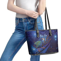 Takahe New Zealand Personalised Leather Tote Bag Harakeke Silver Fern Maori Pattern LT22 - Polynesian Pride