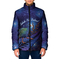 Takahe New Zealand Personalised Padded Jacket Harakeke Silver Fern Maori Pattern LT22 Men Blue - Polynesian Pride