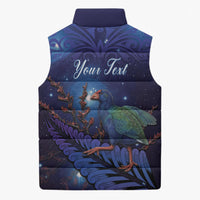 Takahe New Zealand Personalised Sleeveless Puffer Jacket Harakeke Silver Fern Maori Pattern LT22 - Polynesian Pride