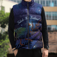 Takahe New Zealand Personalised Sleeveless Puffer Jacket Harakeke Silver Fern Maori Pattern LT22 - Polynesian Pride