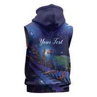 Takahe New Zealand Personalised Sleeveless Zip Hoodie Harakeke Silver Fern Maori Pattern