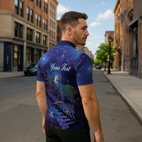Takahe New Zealand Personalised Zipper Polo Shirt Harakeke Silver Fern Maori Pattern