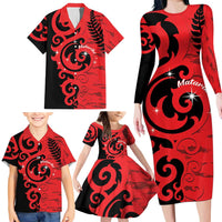 New Zealand Matariki Family Matching Long Sleeve Bodycon Dress and Hawaiian Shirt Maori New Year Koru Pattern