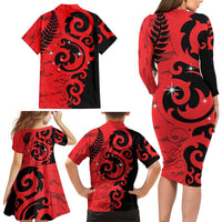 New Zealand Matariki Family Matching Long Sleeve Bodycon Dress and Hawaiian Shirt Maori New Year Koru Pattern