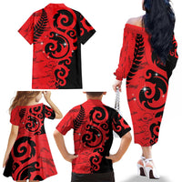 New Zealand Matariki Family Matching Off The Shoulder Long Sleeve Dress and Hawaiian Shirt Maori New Year Koru Pattern