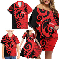 New Zealand Matariki Family Matching Off Shoulder Short Dress and Hawaiian Shirt Maori New Year Koru Pattern