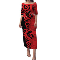 New Zealand Matariki Puletasi Maori New Year Koru Pattern LT22 Long Dress Red - Polynesian Pride