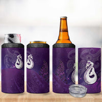 New Zealand Matariki 4 in 1 Can Cooler Tumbler Maori Manaia Galaxy Silver Fern Purple Color