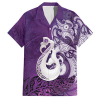 New Zealand Matariki Family Matching Summer Maxi Dress and Hawaiian Shirt Maori Manaia Galaxy Silver Fern Purple Color