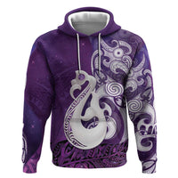 New Zealand Matariki Hoodie Maori Manaia Galaxy Silver Fern Purple Color