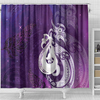New Zealand Matariki Shower Curtain Maori Manaia Galaxy Silver Fern Purple Color