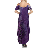 New Zealand Matariki Summer Maxi Dress Maori Manaia Galaxy Silver Fern Purple Color