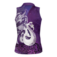 New Zealand Matariki Women Sleeveless Polo Shirt Maori Manaia Galaxy Silver Fern Purple Color