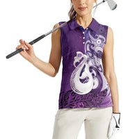New Zealand Matariki Women Sleeveless Polo Shirt Maori Manaia Galaxy Silver Fern Purple Color