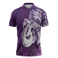 New Zealand Matariki Zipper Polo Shirt Maori Manaia Galaxy Silver Fern Purple Color