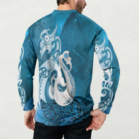 New Zealand Matariki Button Sweatshirt Maori Manaia Galaxy Silver Fern Blue Color
