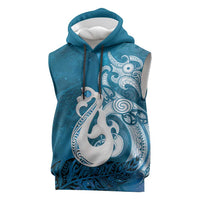 New Zealand Matariki Sleeveless Hoodie Maori Manaia Galaxy Silver Fern Blue Color