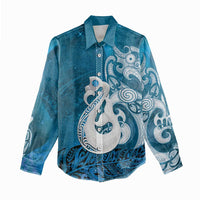 New Zealand Matariki Women Casual Shirt Maori Manaia Galaxy Silver Fern Blue Color