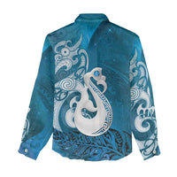 New Zealand Matariki Women Casual Shirt Maori Manaia Galaxy Silver Fern Blue Color