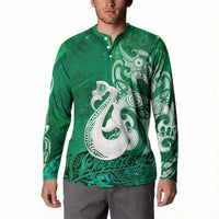 New Zealand Matariki Button Sweatshirt Maori Manaia Galaxy Silver Fern Green Color LT22 - Polynesian Pride
