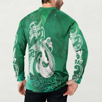 New Zealand Matariki Button Sweatshirt Maori Manaia Galaxy Silver Fern Green Color LT22 - Polynesian Pride