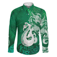 New Zealand Matariki Family Matching Long Sleeve Bodycon Dress and Hawaiian Shirt Maori Manaia Galaxy Silver Fern Green Color