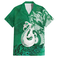 New Zealand Matariki Family Matching Off Shoulder Maxi Dress and Hawaiian Shirt Maori Manaia Galaxy Silver Fern Green Color