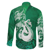 New Zealand Matariki Family Matching Off Shoulder Maxi Dress and Hawaiian Shirt Maori Manaia Galaxy Silver Fern Green Color