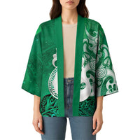 New Zealand Matariki Kimono Maori Manaia Galaxy Silver Fern Green Color LT22 - Polynesian Pride