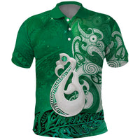New Zealand Matariki Polo Shirt Maori Manaia Galaxy Silver Fern Green Color