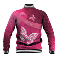 New Zealand Breast Cancer Awareness Baseball Jacket Pink Ribbon Butterfly Maori Pattern