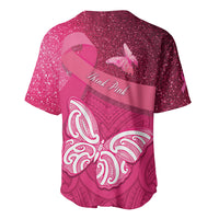 New Zealand Breast Cancer Awareness Baseball Jersey Pink Ribbon Butterfly Maori Pattern LT22 - Polynesian Pride