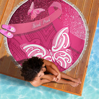 New Zealand Breast Cancer Awareness Beach Blanket Pink Ribbon Butterfly Maori Pattern LT22 - Polynesian Pride