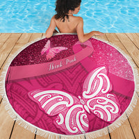 New Zealand Breast Cancer Awareness Beach Blanket Pink Ribbon Butterfly Maori Pattern LT22 - Polynesian Pride
