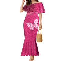 New Zealand Breast Cancer Awareness Family Matching Mermaid Dress and Hawaiian Shirt Pink Ribbon Butterfly Maori Pattern