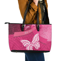 New Zealand Breast Cancer Awareness Leather Tote Bag Pink Ribbon Butterfly Maori Pattern LT22 - Polynesian Pride