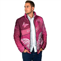 New Zealand Breast Cancer Awareness Padded Jacket Pink Ribbon Butterfly Maori Pattern LT22 - Polynesian Pride