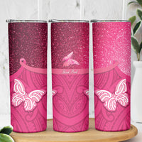 New Zealand Breast Cancer Awareness Skinny Tumbler Pink Ribbon Butterfly Maori Pattern