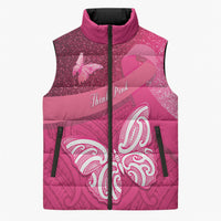 New Zealand Breast Cancer Awareness Sleeveless Puffer Jacket Pink Ribbon Butterfly Maori Pattern LT22 Unisex Pink - Polynesian Pride