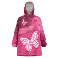 New Zealand Breast Cancer Awareness Wearable Blanket Hoodie Pink Ribbon Butterfly Maori Pattern