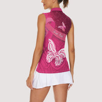 New Zealand Breast Cancer Awareness Women Sleeveless Polo Shirt Pink Ribbon Butterfly Maori Pattern