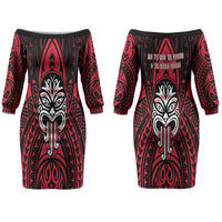 New Zealand Maori Language Week Couples Matching Off The Shoulder Long Sleeve Dress and Hawaiian Shirt Te Wiki O Te Reo Maori Hei Tiki LT22 - Polynesian Pride