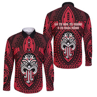 New Zealand Maori Language Week Family Matching Off The Shoulder Long Sleeve Dress and Hawaiian Shirt Te Wiki O Te Reo Maori Hei Tiki LT22 Dad's Shirt - Long Sleeve Red - Polynesian Pride