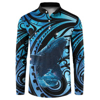 New Zealand Matariki Button Sweatshirt Maori Humpback Whale Galaxy LT22 Blue - Polynesian Pride